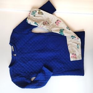 Blue Sweater Dress + Butterfly Pant Outfit